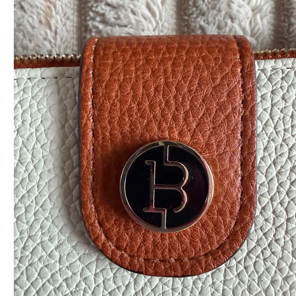 Bostanten Slim Bifold Wallet Cream Cognac Pebbled‎ Vegan Leather Zip Card Case